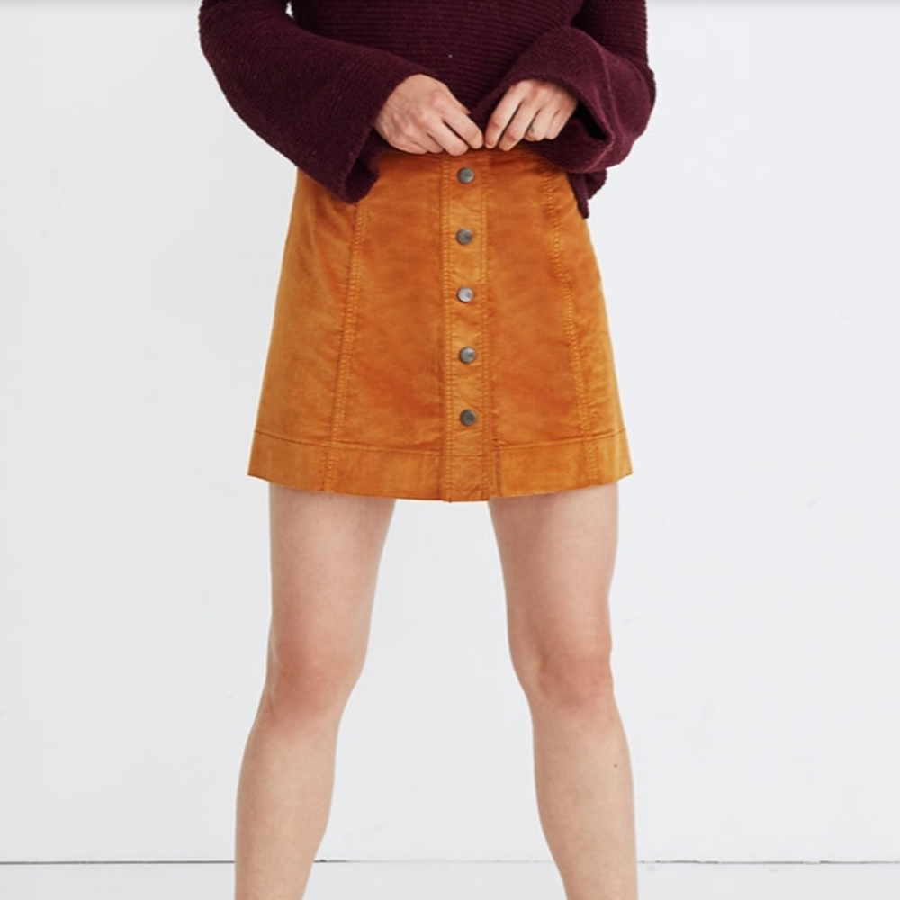 Madewell Velveteen A-line mustard mini skirt